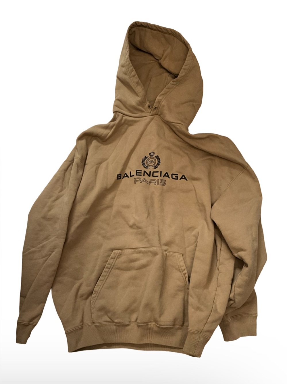 Balenciaga Crown Logo Hoodie Khaki Oversized Pullover Size S